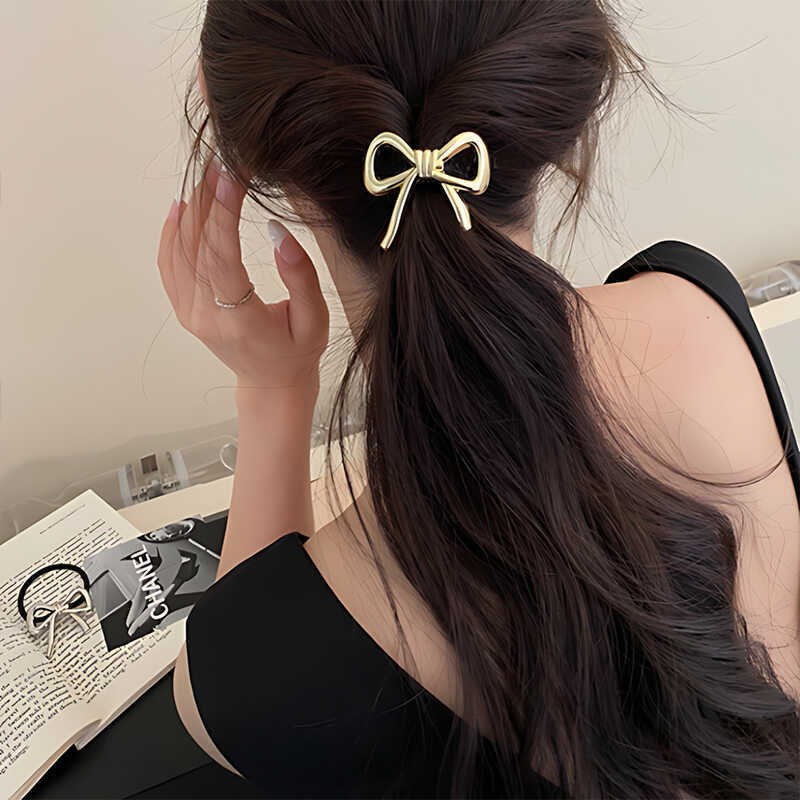 Tali rambut busur logam indah  - Silicone Band Women ulasan dan harga